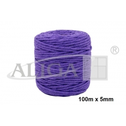 100m / Sznurek bawełniany do makramy ALIGA SBK-25 fioletowy 5mm x 100m (splot 21 nitek), makrama